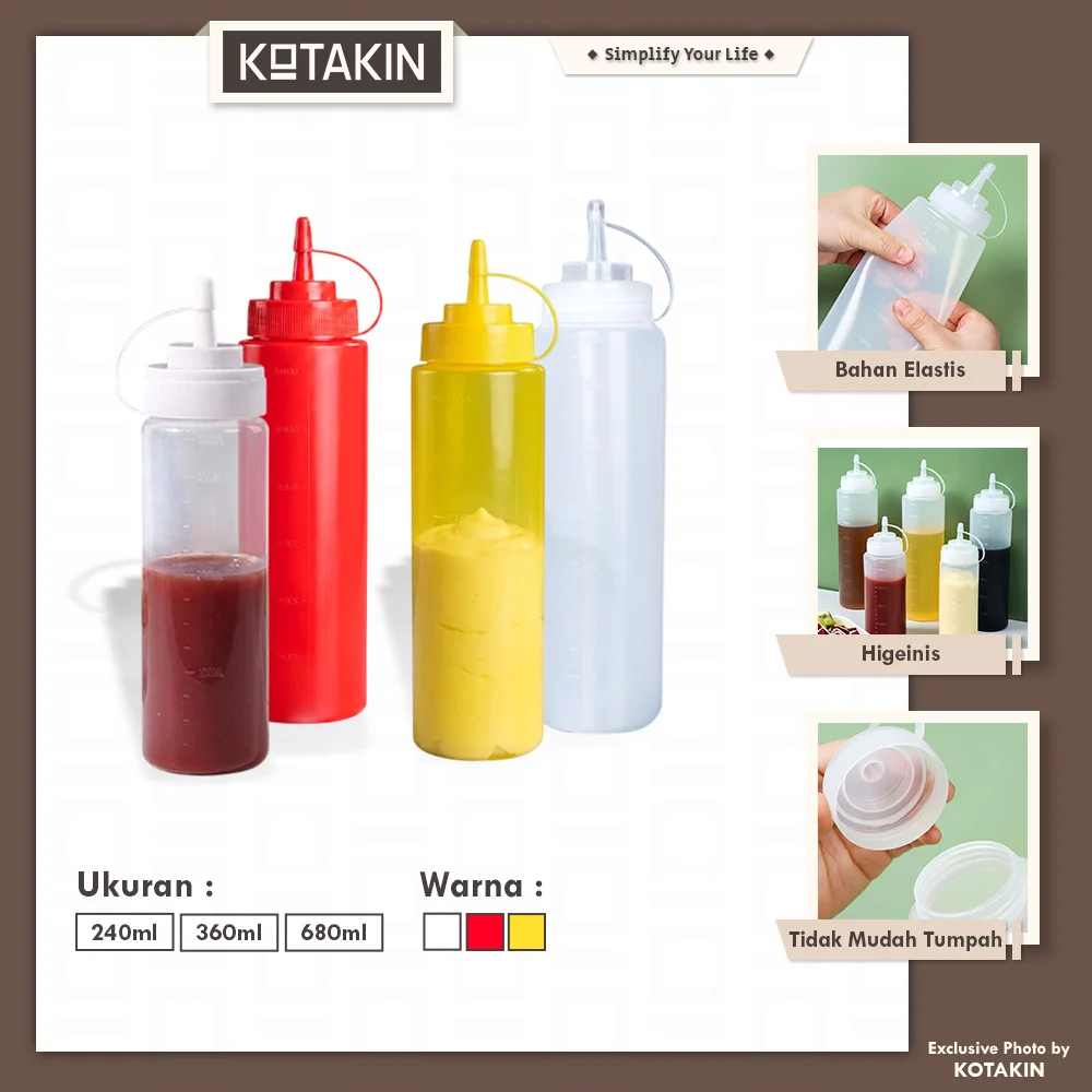 KOTAKIN Botol Saus Mayonaise Kecap Perlengkapan Dapur Jualan Saos Minyak Tutup Rapat Anti Tumpah